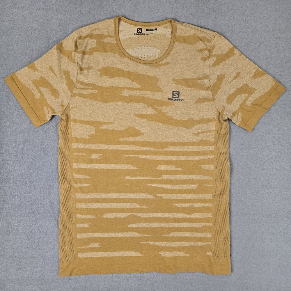 Salomon Xa Camo T-Shirt Mens Medium Athletic Active Gym‎ Running Exercise Yellow